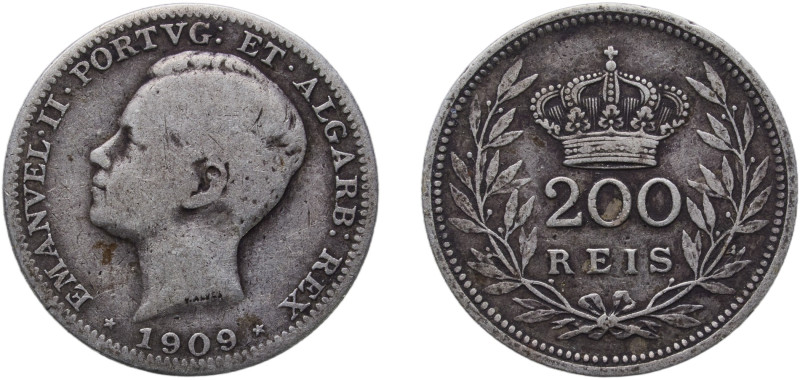 Portugal Kingdom 1909 200 Réis - Manuel II Silver (.835) Lisbon Mint (7656000) 4...