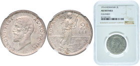 Romania Kingdom 1914 2 Lei - Carol I Silver (.835) 10g NGC AU Cleaned KM 43