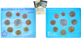 San Marino Republic 2003 R Euro Coinage Set (Set with 9 coins, 5 Euros minted from silver .925) Rome Mint BU