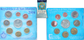 San Marino Republic 2004 R Euro Coinage Set (Set with 9 coins, 5 Euros minted from silver .925) Rome Mint BU