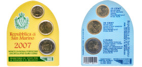 San Marino Republic 2007 R Euro Coinage Set (Set with 3 coins) Rome Mint BU