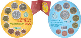 San Marino Republic 2007 R Euro Coinage Set (Set with 9 coins, 5 Euros minted from silver .925) Rome Mint BU