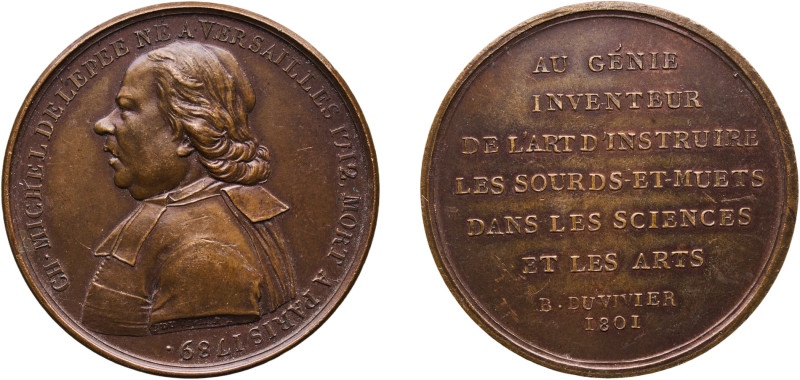 France First Republic 1801 Medal - Abbe de l'Epee Bronze 38.43g UNC
