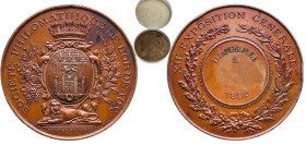 France Third Republic 1882 Medal - Société Philomatique de Bordeaux Copper 142.23g UNC Rim Damage