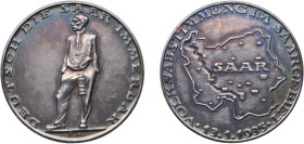Germany Third Reich 1935 Medal - Josef Killensberger, Saarland Reunification Silver (.999) Munich Mint 21.89g UNC Müseler 15.3.49a
