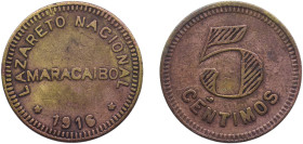Venezuela United States 1916 5 Céntimos (Maracaibo Leper Colony) Brass 3.06g AU KM L10 NCV ml5cts-aa