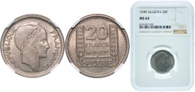Algeria French Overseas Department 1949 20 Francs Copper-nickel Paris Mint (25556400) 5.45g NGC MS 64 KM 91 Schön 1 Lec 48 Lec 49