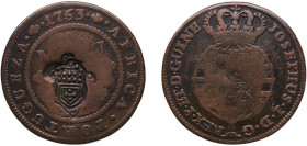Angola Portuguese colony 1837 2 Macutas - Maria II (Countermark CROWNED SHIELD over "1 Macuta, José") Copper 35.71g VF KM 51.1 Gomes M2 05.01 to 05.04...