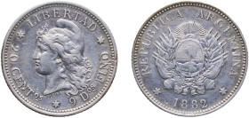 Argentina Federal Republic 1882 20 Centavos Silver (.900) (762000) 4.97g AU KM 27 CJ 18 to 20