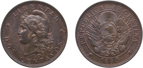 Argentina Federal Republic 1890 2 Centavos Bronze (3609000) 9.79g UNC KM 33