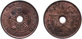Belgium Belgian Congo Free State 1887 1 Centime - Léopold II Copper (175000) 2.01g UNC KM 1 Kahnt/Schön 1 LA VCM-1