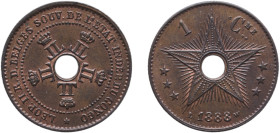 Belgium Belgian Congo Free State 1888 1 Centime - Léopold II Copper Brussels Mint 2.03g UNC KM 1 Kahnt/Schön 1 LA VCM-1