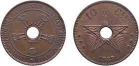 Belgium Belgian Congo Free State 1888 10 Centimes - Léopold II Copper Brussels Mint 20.1g UNC KM 4 LA VCM-5