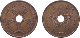 Belgium Belgian Congo Free State 1888 5 Centimes - Léopold II Copper Brussels Mint 10.02g UNC KM 3 LA VCM-3
