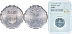 Belgium Ruanda-Urundi Colony 1958 1 Franc Aluminium Brussels Mint (20000000) 1.4g NGC MS 64 KM 4 Schön 32 LA BRM-2