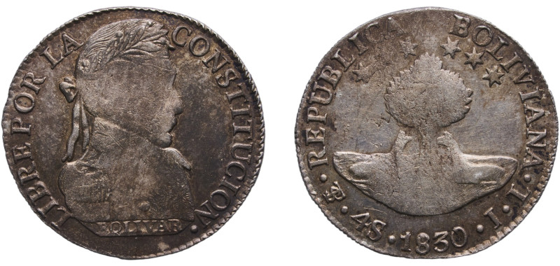 Bolivia Republic 1830 PTS JL 4 Soles Silver (.667) Potosi Mint 13.53g VF KM 96a