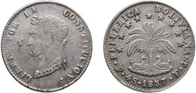 Bolivia Republic 1857 PTS FJ 4 Soles Silver (.667) Potosi Mint 13.39g AU KM 123.2