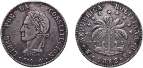 Bolivia Republic 1862 PTS FP 8 Soles Silver (.903) Potosi Mint 19.99g XF KM 138