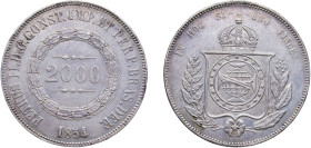 Brazil Empire 1854 2000 Réis - Pedro II Silver (.917) Rio de Janeiro Mint (85702) 25.43g UNC KM 466 Bentes 590