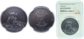 Cameroon Republic 2018 1000 Francs - Leopard Silver (.999) (200) 31.1g NGC MS 70 ANTIQUED