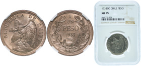 Chile Republic 1933 So 1 Peso Copper-nickel Santiago Mint (29976000) 10g NGC MS 65 KM 176