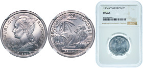 Comoro Islands Autonomous State of France 1964 2 Francs Aluminium Paris Mint (600000) 2.21g NGC MS 66 KM 5 Lec 35
