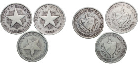 Cuba First Republic 1915 - 1920 40 Centavos (Lot with 3 coins, 1915, 1916, 1920) Silver (.900) Philadelphia Mint VF