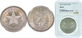 Cuba First Republic 1933 1 Peso Silver (.900) Philadelphia Mint (6000000) 26.73g NGC MS 62 KM 15 Y 9