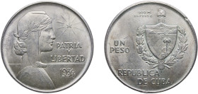 Cuba First Republic 1934 1 Peso (ABC Peso) Silver (.900) Philadelphia Mint (7000000) 26.78g UNC Rim Damage KM 22 Y 16