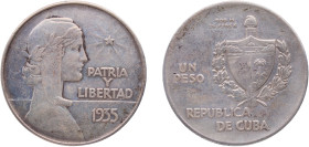 Cuba First Republic 1935 1 Peso (ABC Peso) Silver (.900) Philadelphia Mint (12500000) 26.58g XF KM 22 Y 16