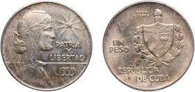 Cuba First Republic 1939 1 Peso (ABC Peso) Silver (.900) Philadelphia Mint (9200000) 26.73g AU Surface hairlines KM 22 Y 16