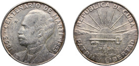 Cuba First Republic 1953 1 Peso (José Martí) Silver (.900) Philadelphia Mint (1000000) 26.8g AU KM 29 Y 23