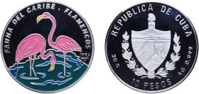 Cuba Second Republic 1994 10 Pesos (Flamingos) Silver (.999) (Colorized reverse) Havana Mint 20.05g PF KM 442