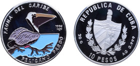 Cuba Second Republic 1994 10 Pesos (Pelican) Silver (.999) (Colorized reverse) Havana Mint 20g PF KM 501