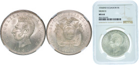 Ecuador Republic 1944 Mo 5 Sucres Silver (.720) Mexico City Mint (2600000) 25g NGC MS 64 KM 79 Schön 74