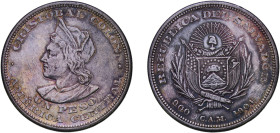 El Salvador Republic 1904 C.A.M. 1 Peso Silver (.900) 24.98g XF KM 115