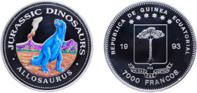 Equatorial Guinea Republic 1993 7000 Francos CFA (Allosaurus) Silver (.999) 20.32g PF KM 148