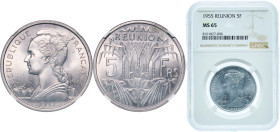 France Réunion French Overseas Department 1955 5 Francs Aluminium Paris Mint (3000000) 3.5g NGC MS 65 KM 9 Schön 6
