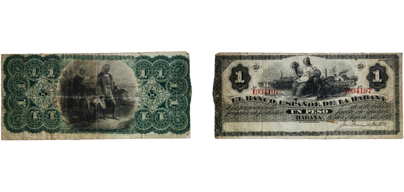 Cuba Spanish colony 1883 1 Peso Paper VF P 27