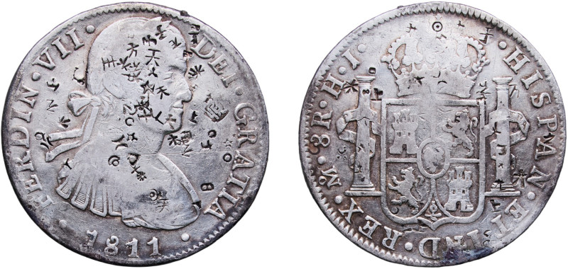 Mexico Spanish colony 1811 Mo HJ 8 Reales - Fernando VII Silver (.903) Mexico Ci...