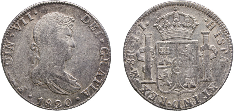 Mexico Spanish colony 1820 Mo JJ 8 Reales - Fernando VII Silver (.903) Mexico Ci...