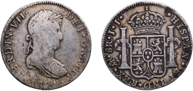Mexico Spanish colony 1821 Mo JJ 8 Reales - Fernando VII Silver (.903) Mexico Ci...