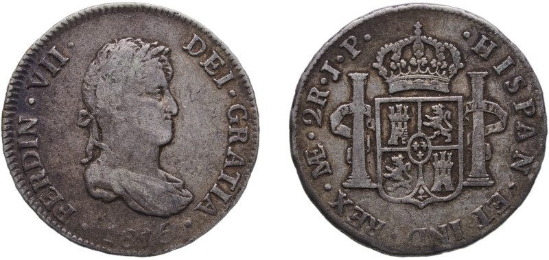 Peru Spanish colony 1815 LIMA JP 2 Reales - Fernando VII Silver (.896) Lima Mint...