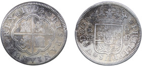Spain Kingdom 1723 F 2 Reales - Felipe V Silver (.833) Segovia Mint 5.37g XF KM 297