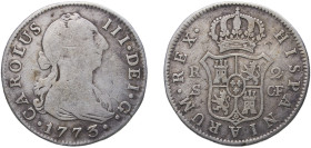 Spain Kingdom 1773 S CF 2 Reales - Carlos III (2nd type) Silver (.813) Seville Mint 5.09g VF KM 412