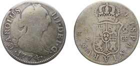 Spain Kingdom 1774 S CF 2 Reales - Carlos III (2nd type) Silver (.813) Seville Mint 5.59g VF KM 412
