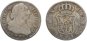 Spain Kingdom 1779 M PJ 2 Reales - Carlos III (2nd type) Silver (.813) Madrid Mint 5.54g VF KM 412