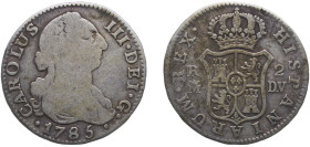 Spain Kingdom 1785 M DV 2 Reales - Carlos III (2nd type) Silver (.813) Madrid Mint 5.63g VF KM 412