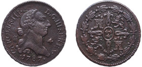 Spain Kingdom 1787 4 Maravedis - Carlos III Copper Segovia Mint 5.31g AU KM 407