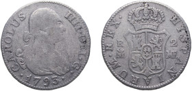 Spain Kingdom 1793 M MF 2 Reales - Carlos IV Silver (.806) Madrid Mint 5.7g VF KM 430
